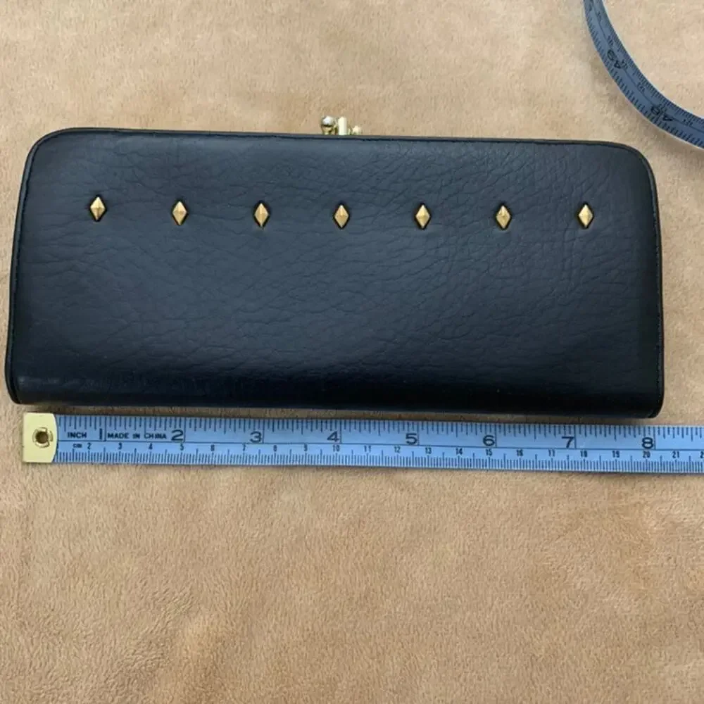 Vintage Baronet Wallet Kiss Clasp Metal Diamond Studs Navy Blue